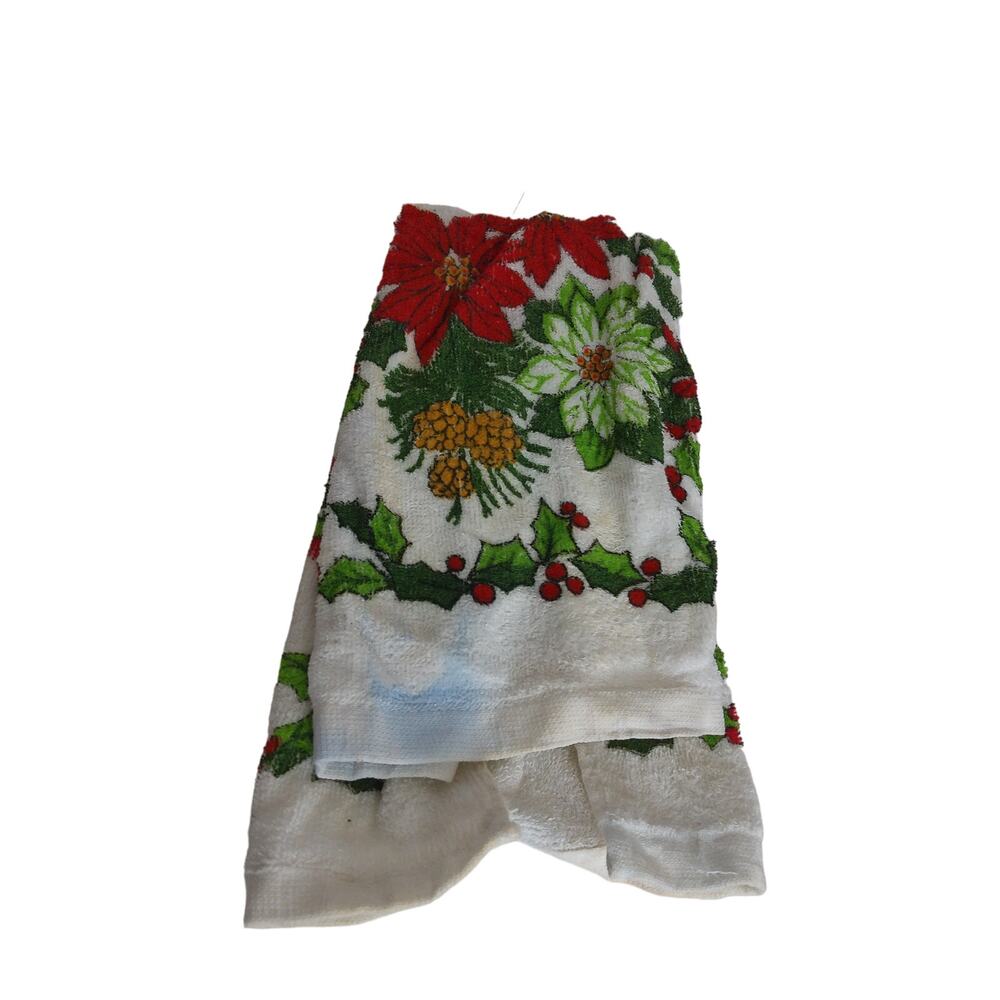 Vintage 1980s Christmas Holiday Poinsettia Kitchen Towels Set of 3 New Deadstock - Picture 7 of 7